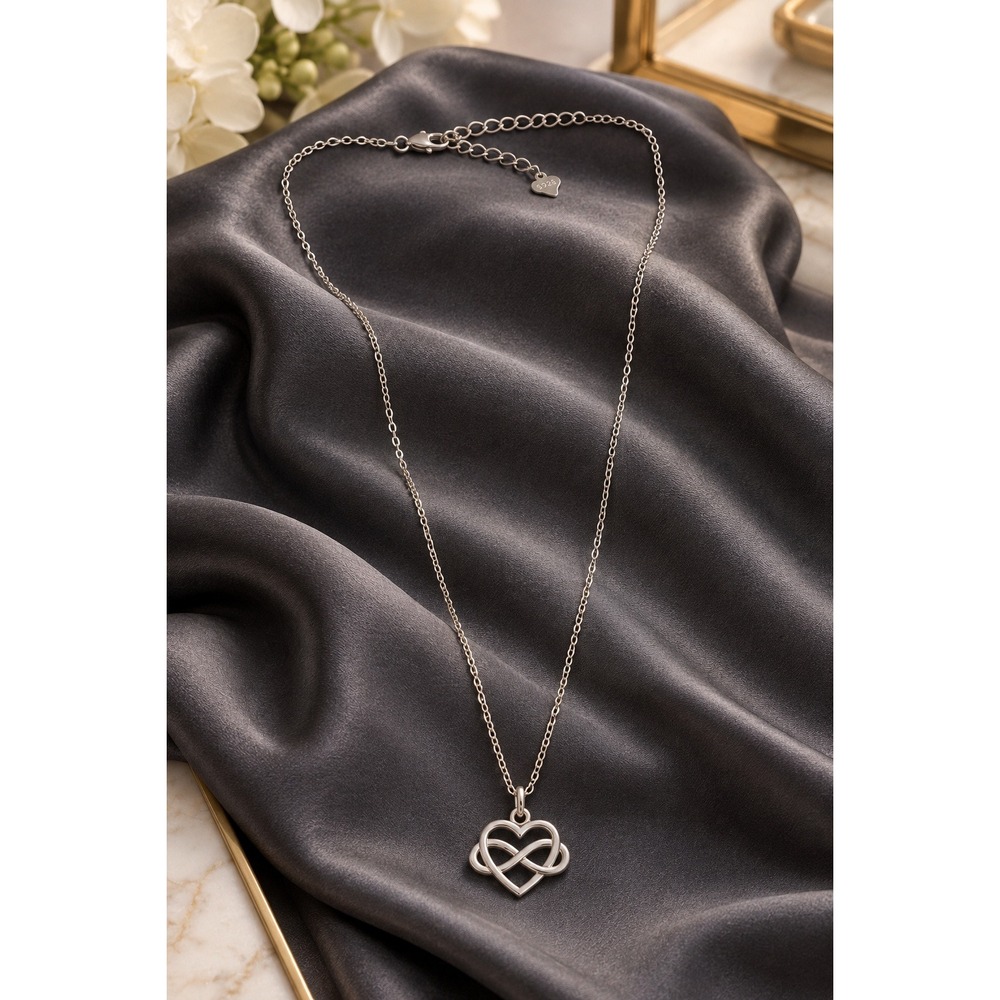 S925 Sterling Silver Infinity Heart Pendant Adjustable Chain Necklace